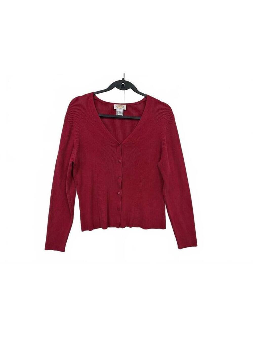 Talbots Women’s Large Red Silk Blend V-Neck Cardigan Sweater